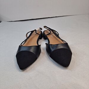 Rohb Bella Flat-990 Slingback Sandals Womens Sz 8M Black Faux Leather Block Heel